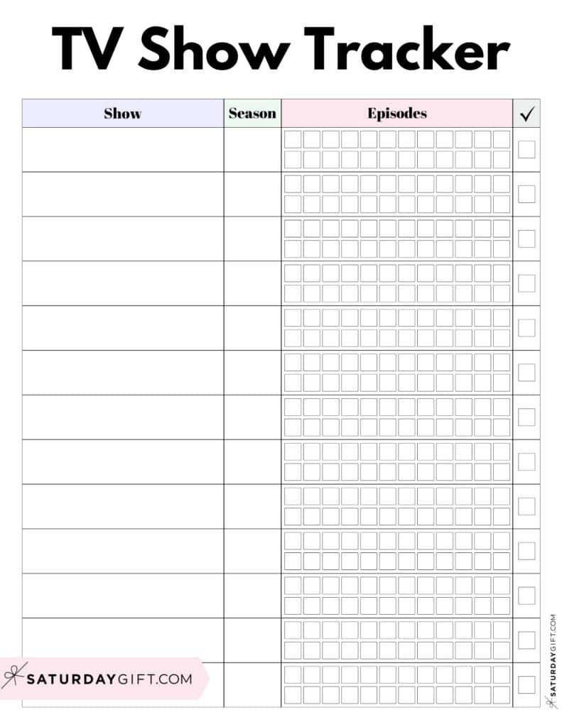 TV Show List Free Printable Template