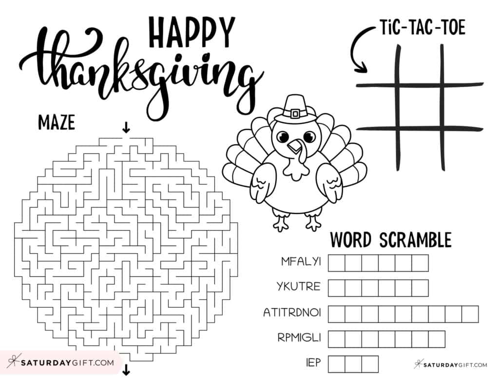 Thanksgiving Placemat Printable Craft - Free Template | SaturdayGift