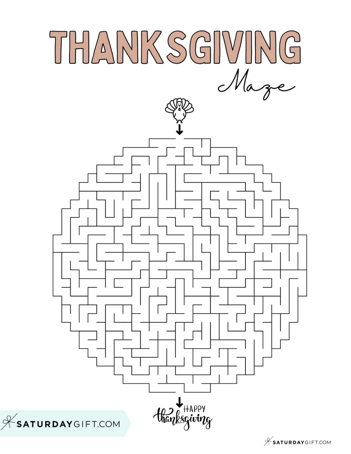 Thanksgiving Maze Printable - Cute & Free Templates | SaturdayGift