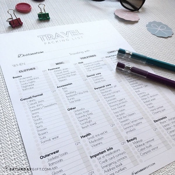 The Complete travel packing list {Free printables} US letter | Pretty printables | Template | Checklist | SaturdayGift | Saturday gift #saturdaygift