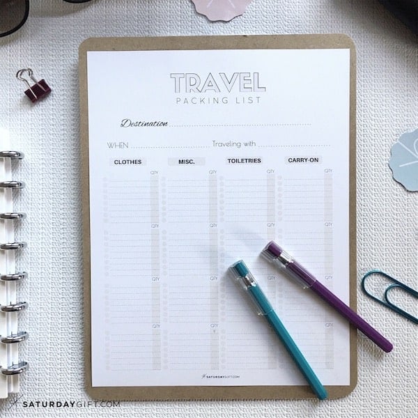 The Complete travel packing list {Free printables} US letter | Pretty printables | Template | Checklist | SaturdayGift | Saturday gift #saturdaygift