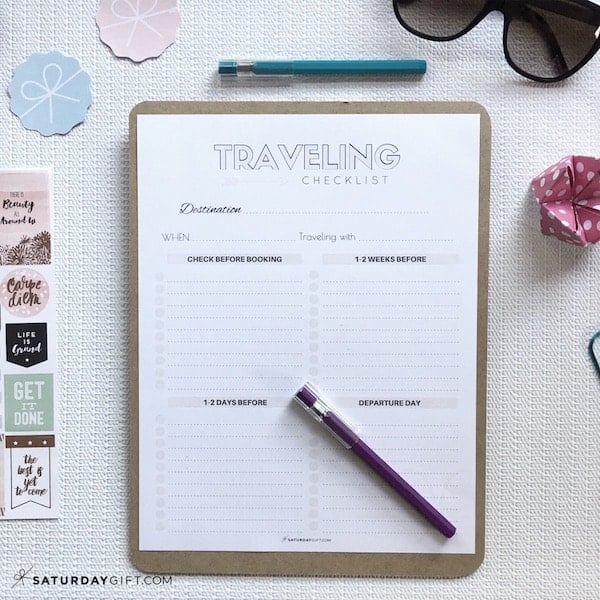 The Complete traveling checklist {Free printables} | Blank | US letter | Pretty printables | Template | Checklist | SaturdayGift | Saturday gift #saturdaygift