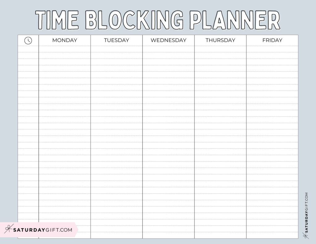 Time Blocking Planner Landscape - Grey - Free Printable | SaturdayGift