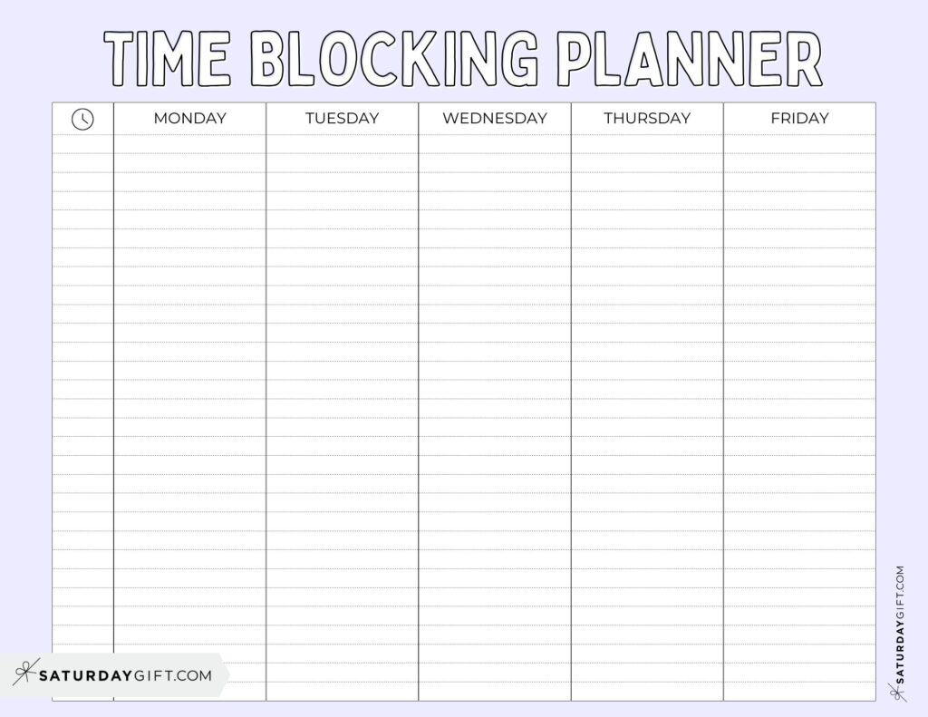 Time Blocking Planner Landscape - Lilac - Free Printable | SaturdayGift