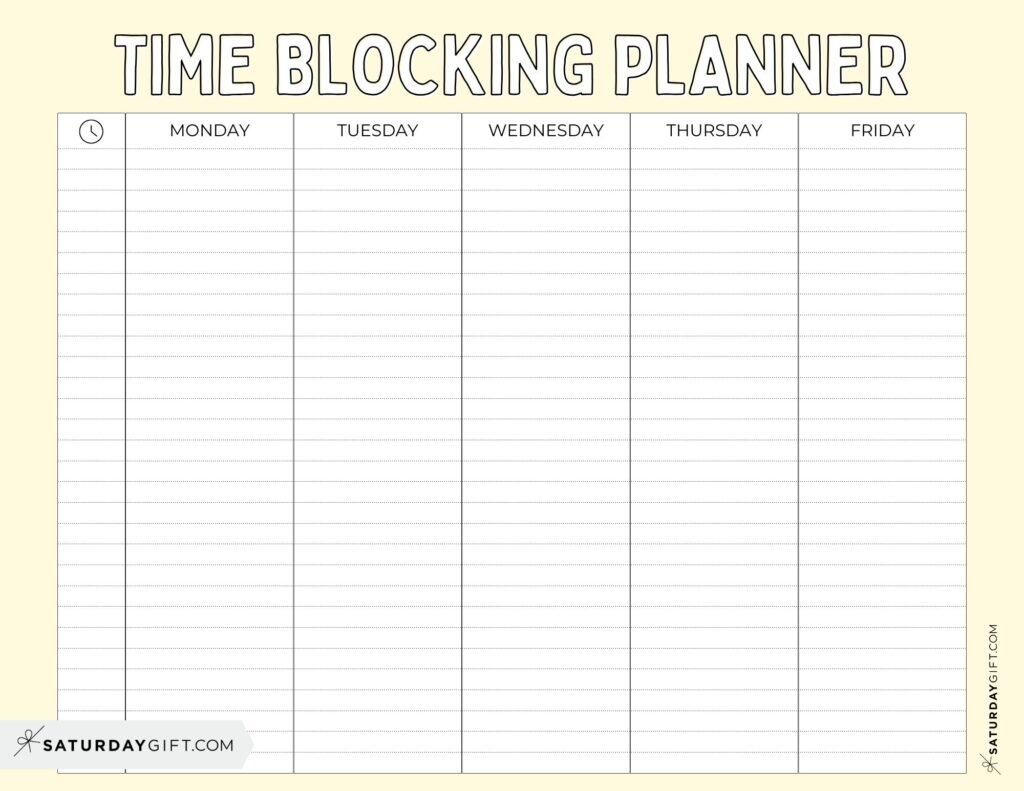 Time Blocking Planner Landscape - Yellow - Free Printable | SaturdayGift