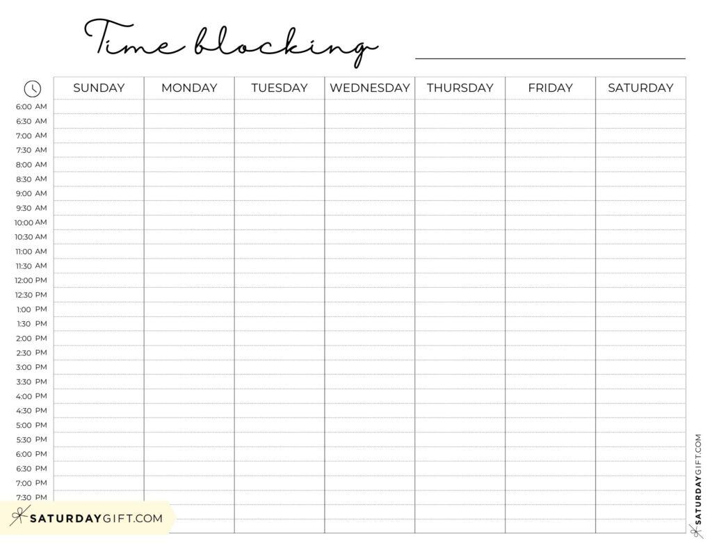 Time Blocking Planner Sheet with Hourly Schedule Sunday-Saturday AM & PM | SaturdayGift