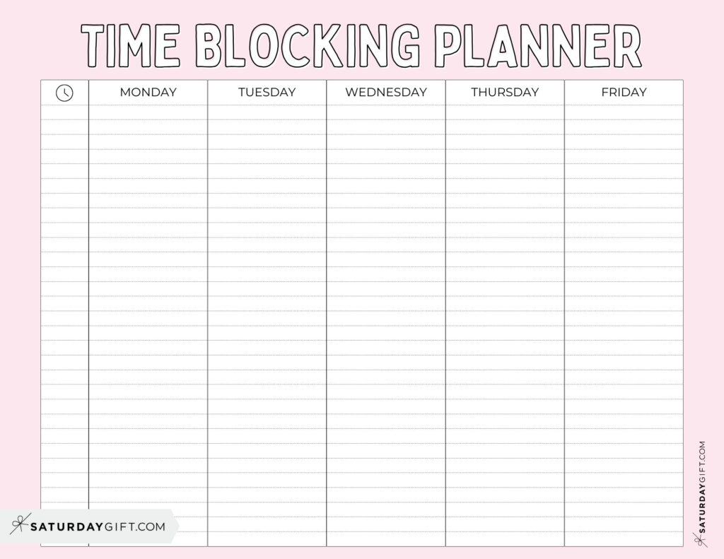 Time Blocking Printable Free Landscape - Pink | SaturdayGift