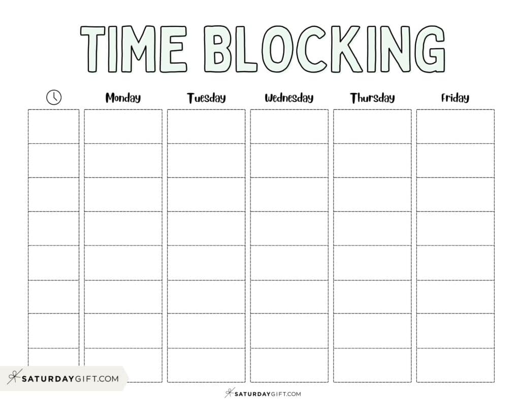 Time Blocking Schedule Template - Free Printable - Green | SaturdayGift