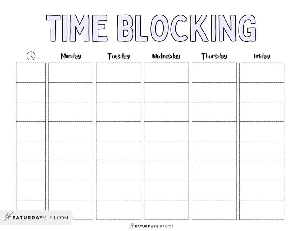 Time Blocking Schedule Template - Free Printable - Lilac | SaturdayGift