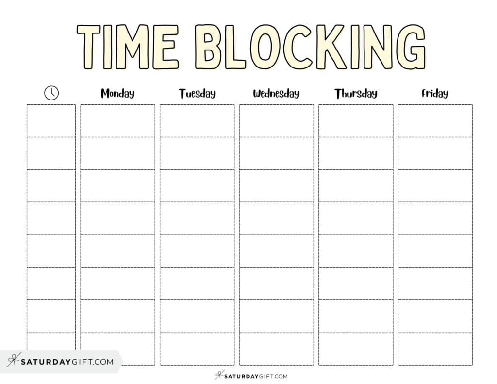 Time Blocking Schedule Template - Free Printable - Yellow | SaturdayGift