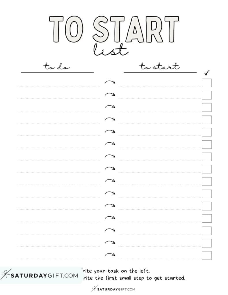 To Start List Printable &ndash; Classic Minimal Planner Template | SaturdayGift