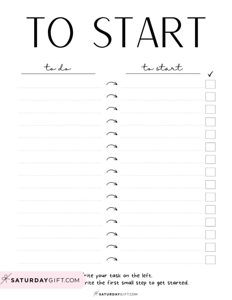To Start List Printable &ndash; Minimal Clean Black & White (Anti Overwhelm Planner) | SaturdayGift