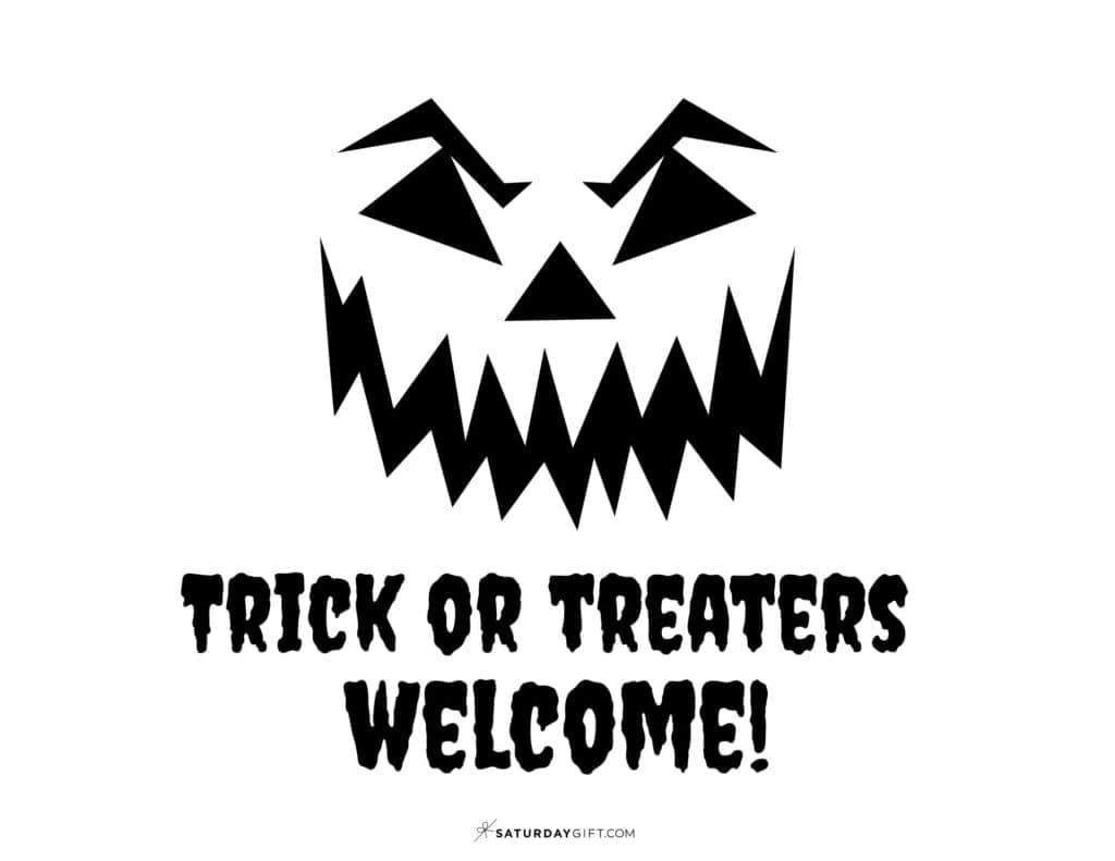 Trick or Treaters Welcome Black & White Sign - Landscape