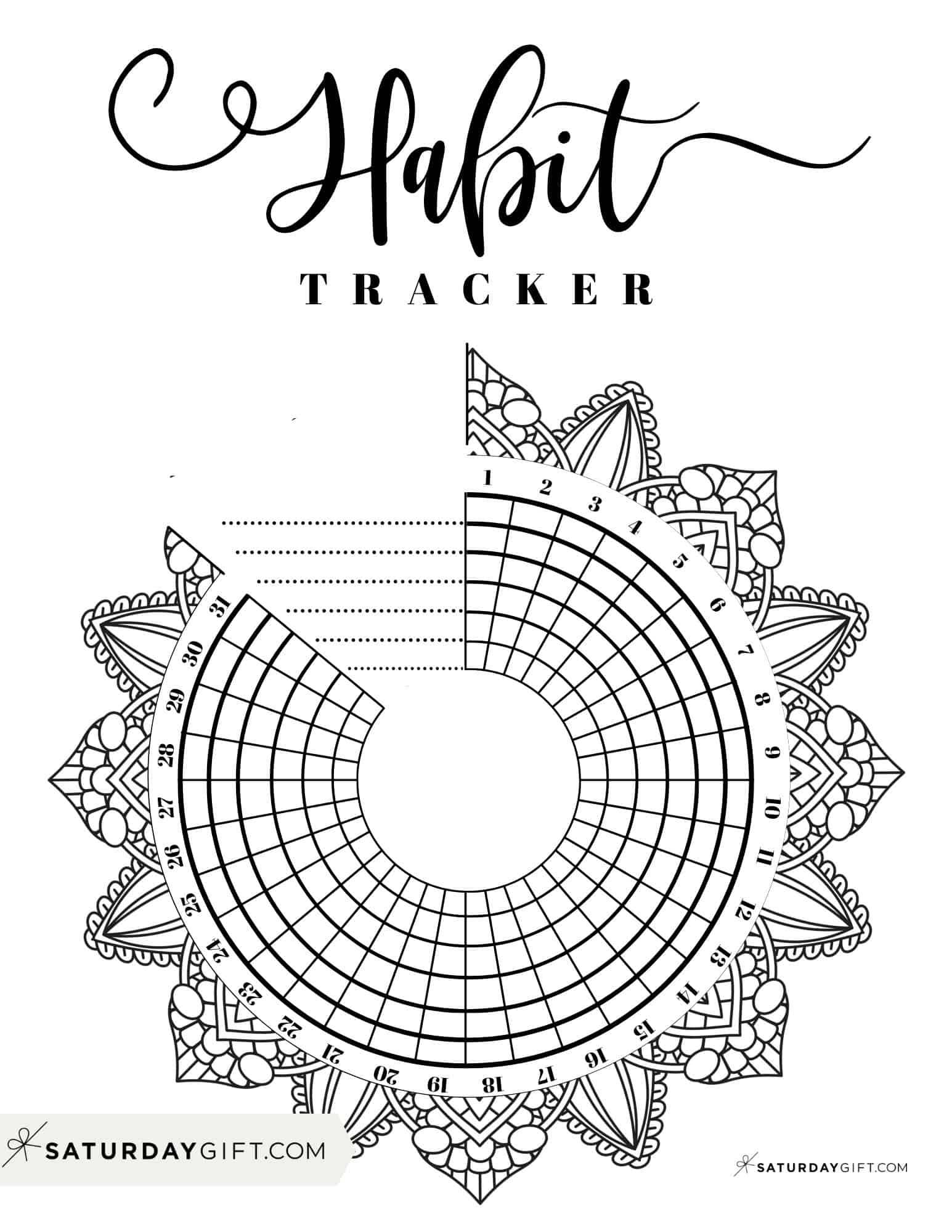 Undated Mandala Habit Tracker Monthly printable PDF