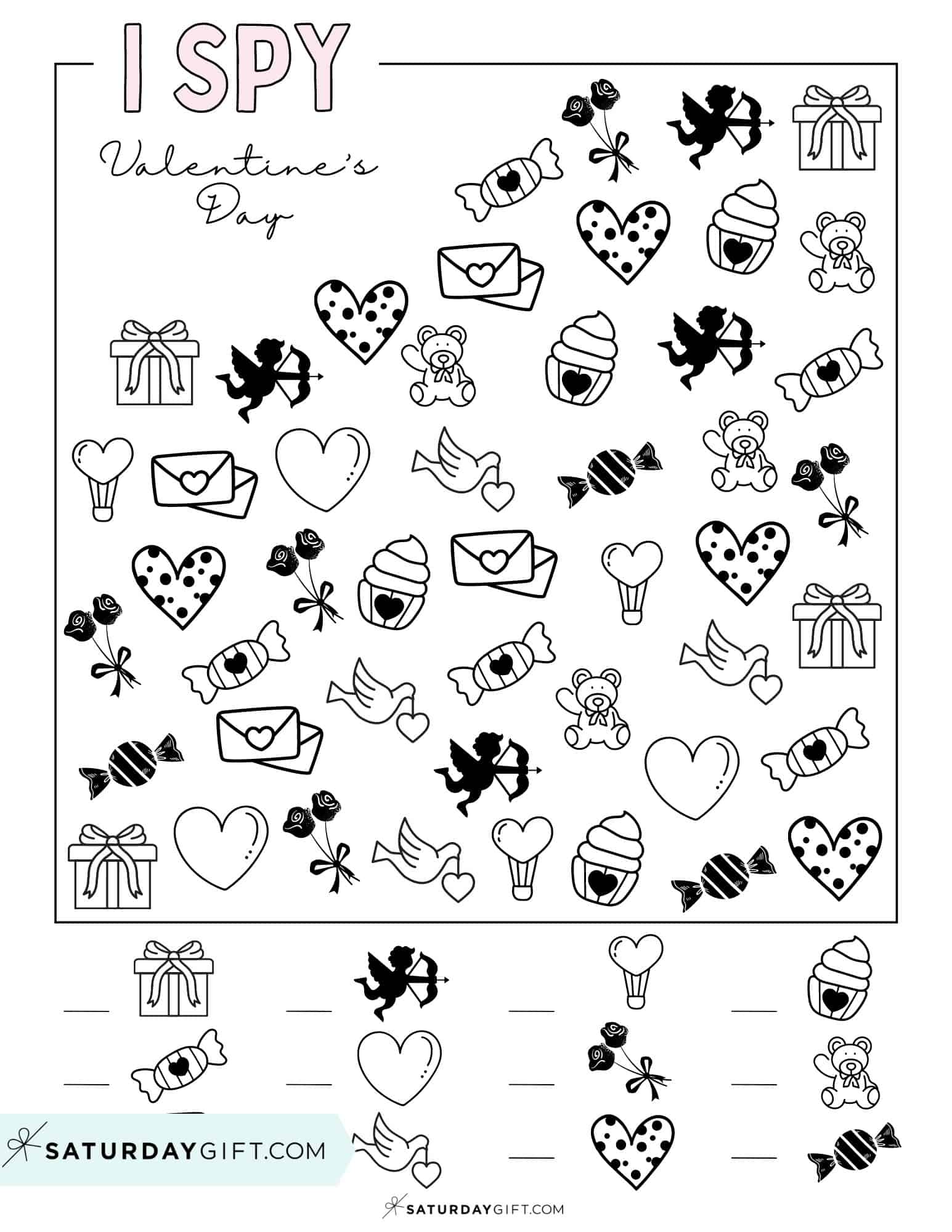 Valentine's Day I Spy printable - Cute & Free | SaturdayGift