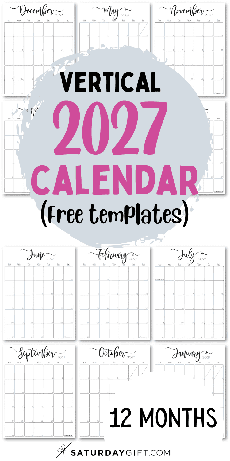 Vertical 2027 Calendar - Free Templates | SaturdayGift