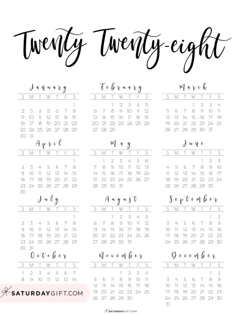 Vertical 2028 Calendar Printable Twenty Twenty Eight