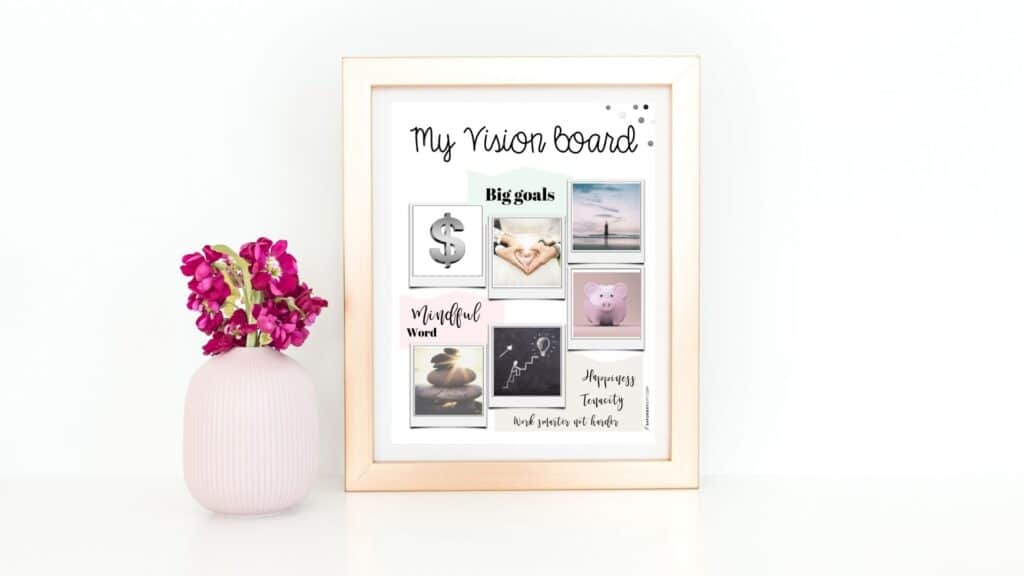 Vision board idea using a printable vision board template by SaturdayGift