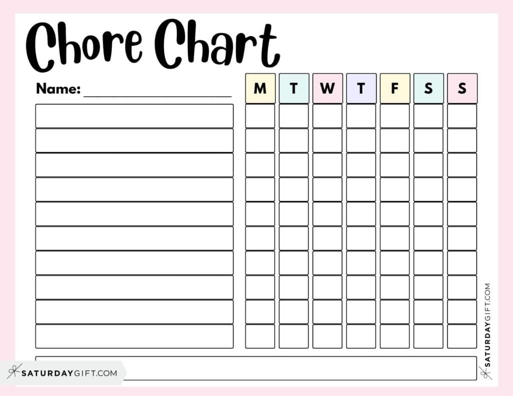 Weekly Chore Chart Template - Landscape Pink | SaturdayGift
