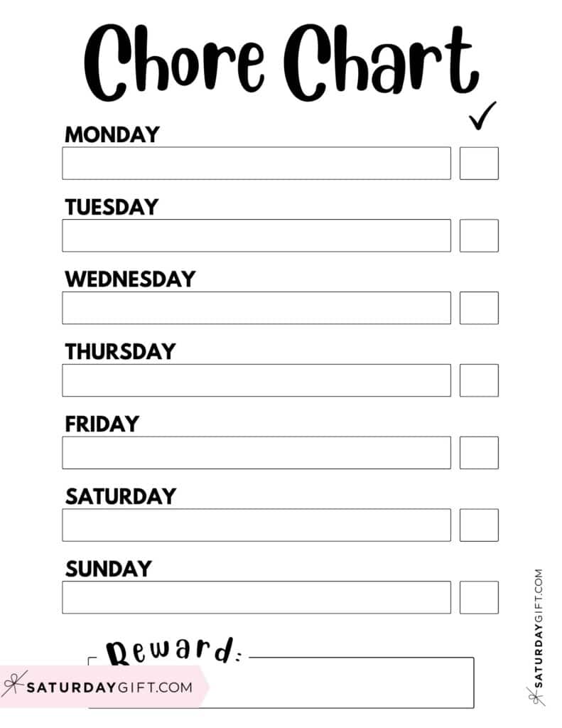 Weekly Chore Chart Template - Portrait Black & White PDF | SaturdayGift