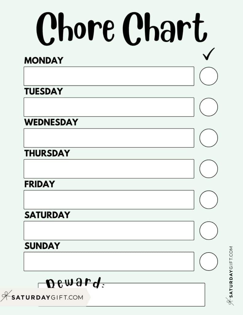 Weekly Chore Chart Template - Portrait Green PDF | SaturdayGift