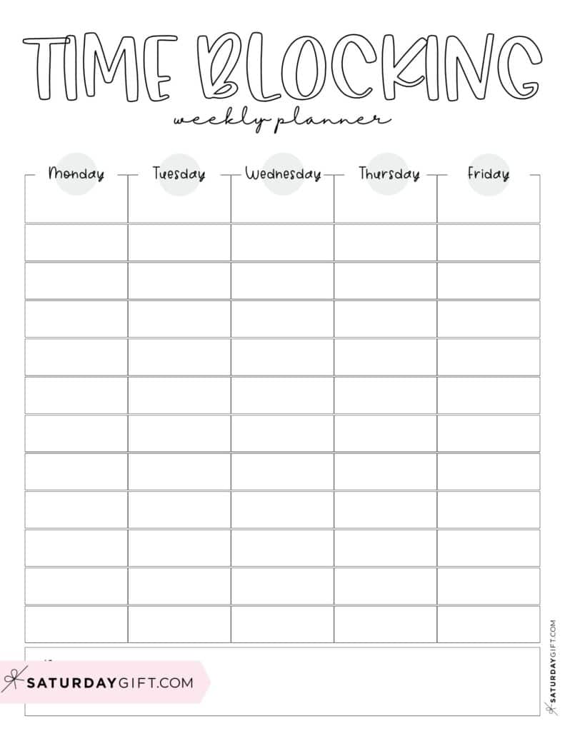 Weekly Time Blocking Planner - Black & White - Free Printable | SaturdayGift