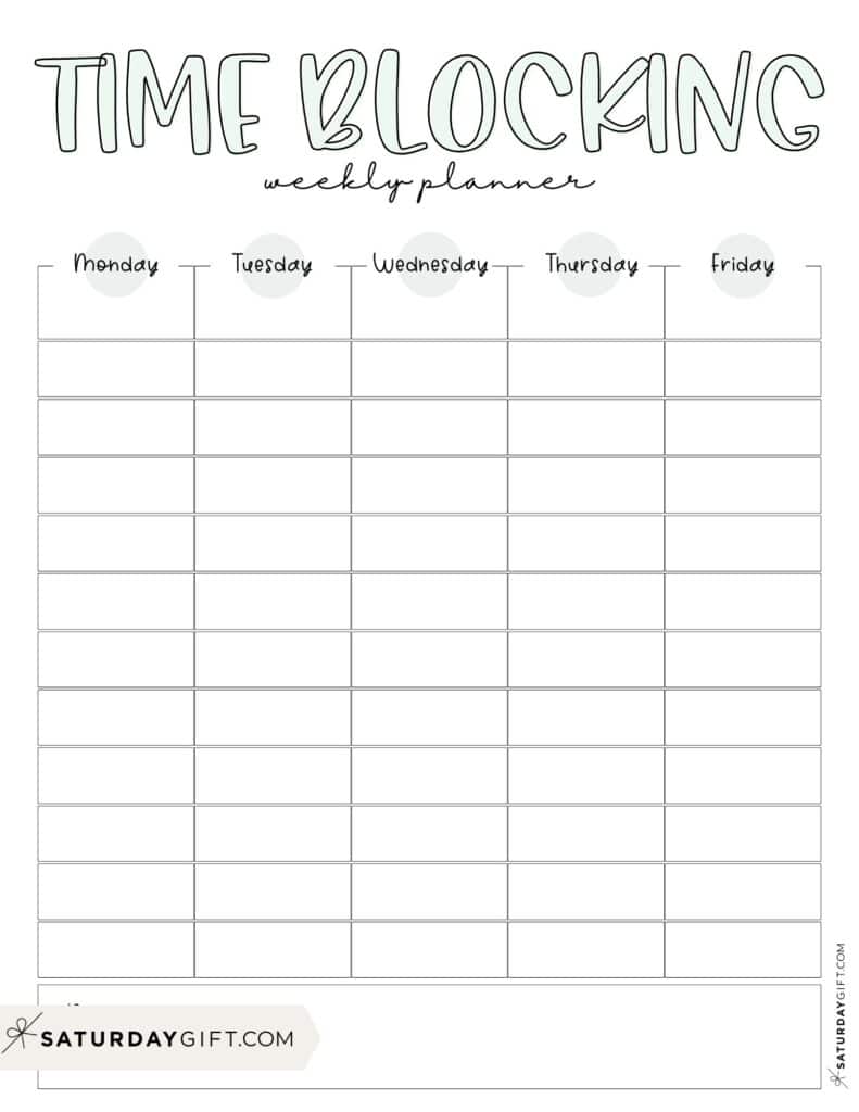 Weekly Time Blocking Planner - Green - Free Printable | SaturdayGift