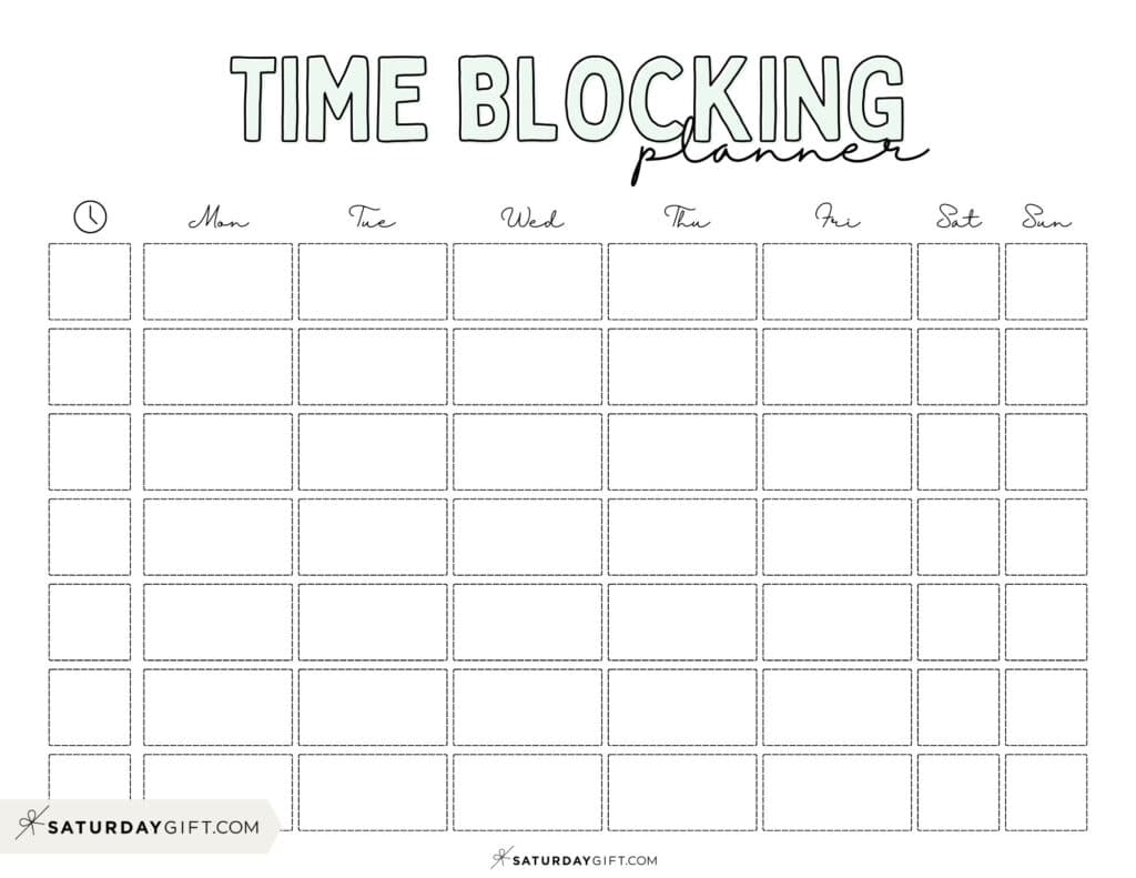 Weekly Time Blocking Template Free Printable - Green | SaturdayGift