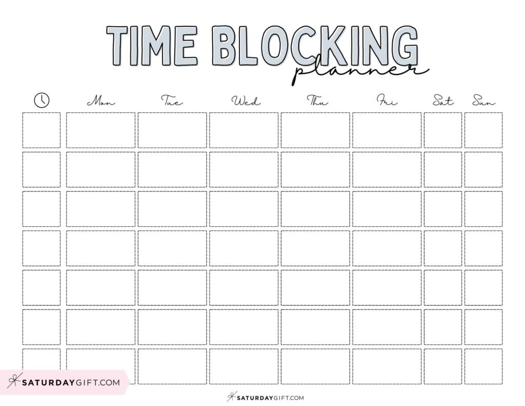 Weekly Time Blocking Template Free Printable - Grey | SaturdayGift