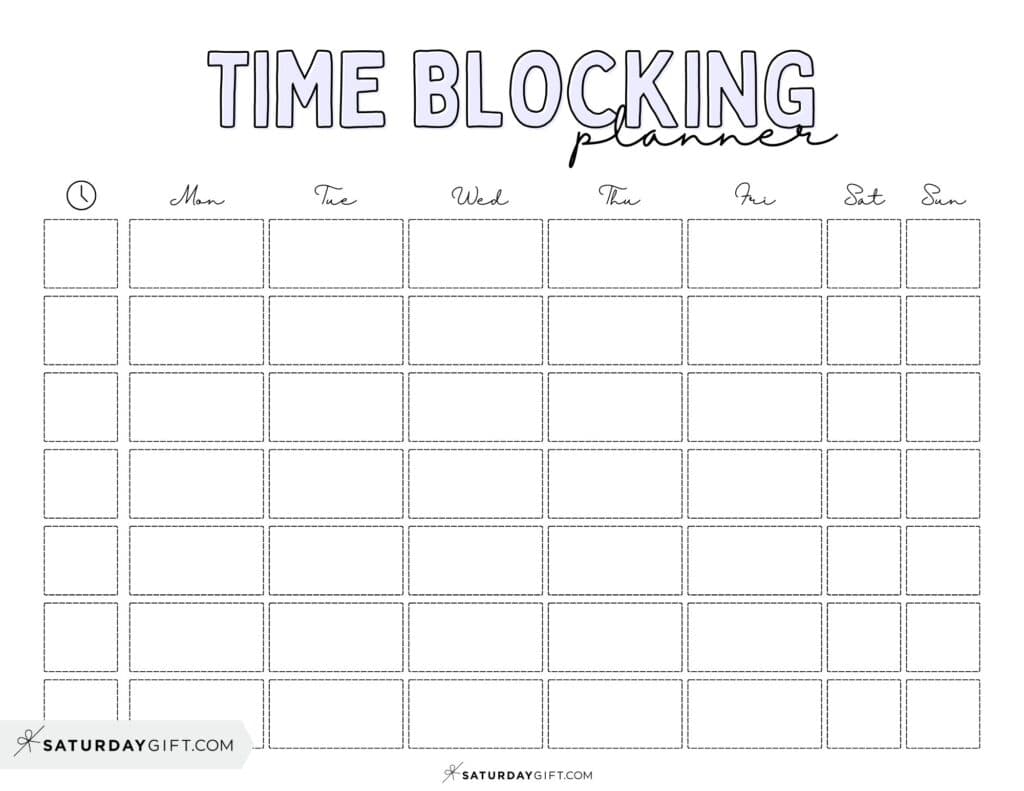 Weekly Time Blocking Template Free Printable - Lilac | SaturdayGift
