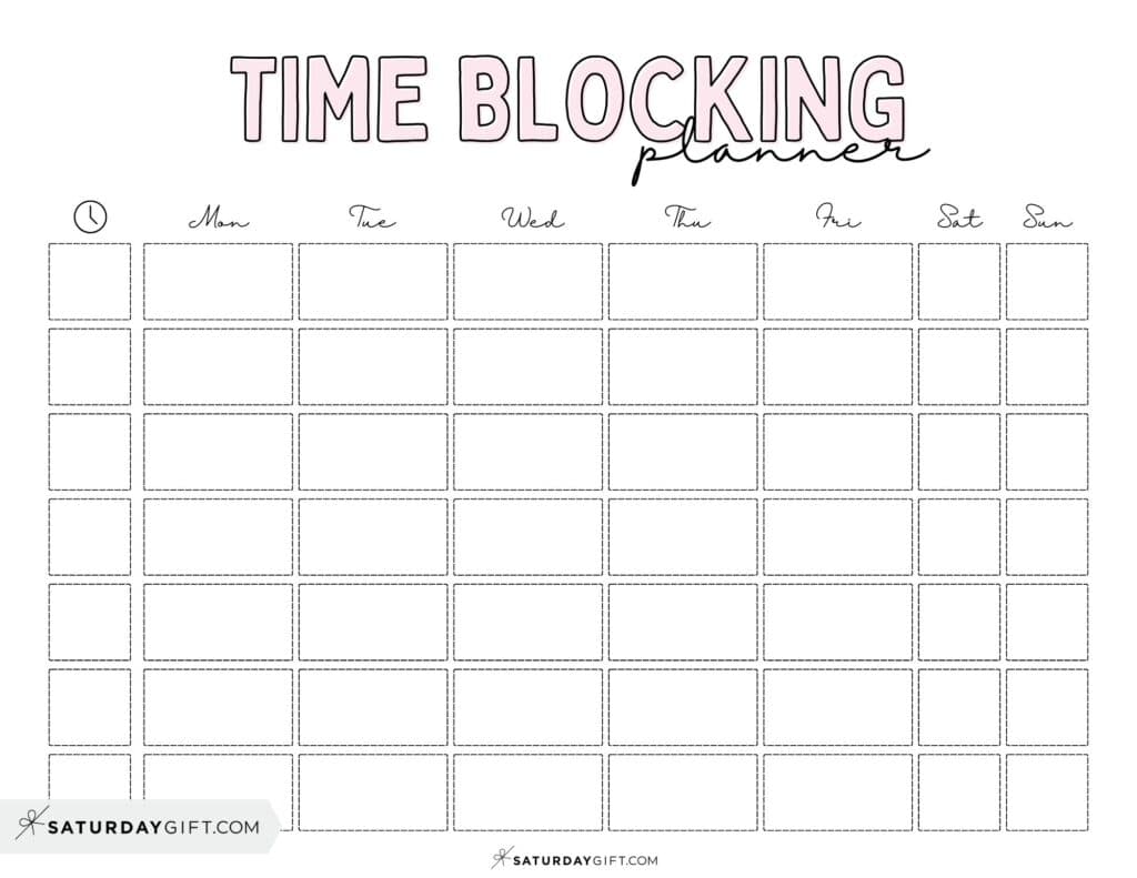 Weekly Time Blocking Template Free Printable - Pink | SaturdayGift