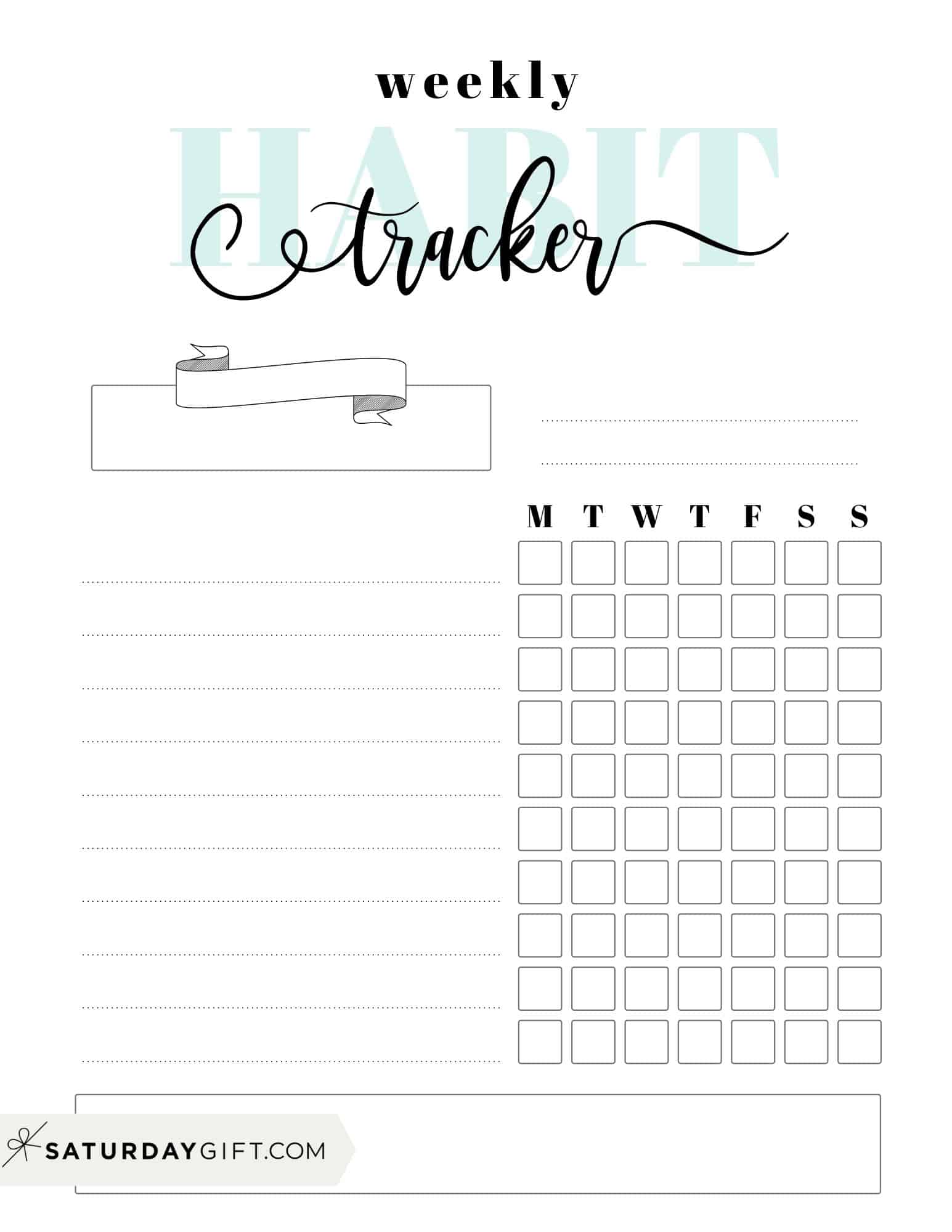 Weekly habit tracker green printable PDF