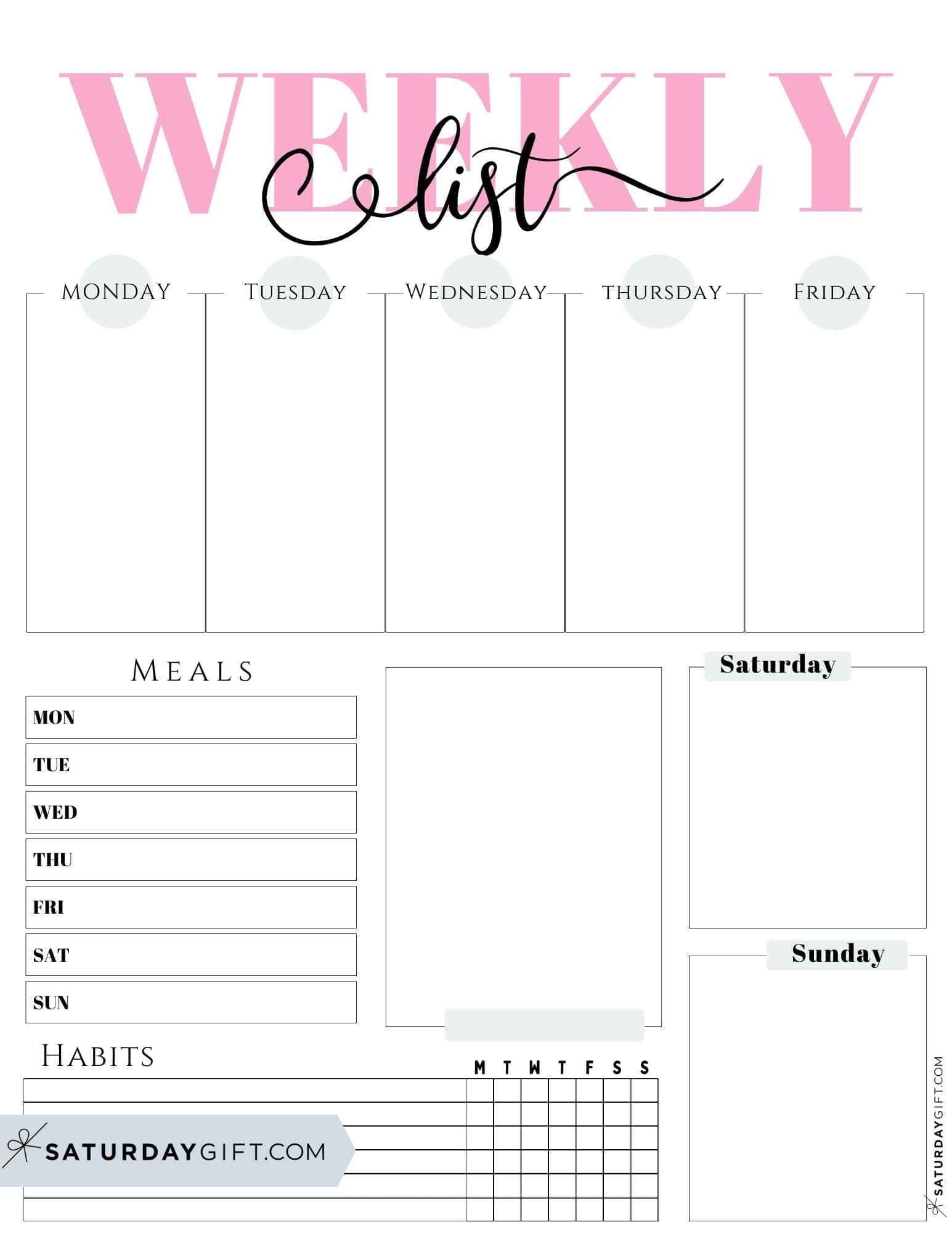 Weekly planner printable - 39 cute free weekly calendar templates ...
