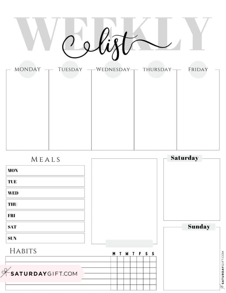Weekly planner printable - 39 cute free weekly calendar templates ...