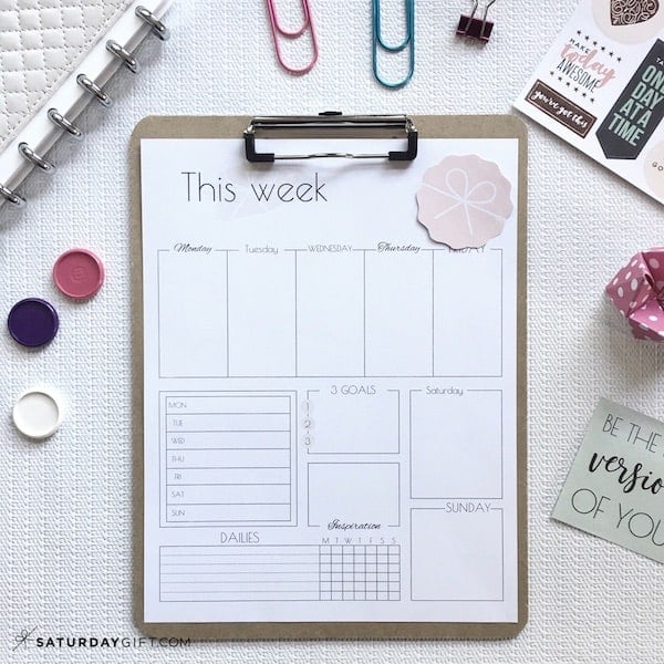 Weekly planner template to plan an extra productive week {Free printable}. Perfect for planning your weekly tasks and goals. free printable. | Free printable | Planner sheet | Goal Planning | Goal setting | Goal Achieving | Goal getter | Planning | Productive | Organized Life | How to achieve goals | SaturdayGift | Saturday gift #SaturdayGift