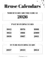 What Calendar Can I Reuse for 2026? What Year Is the Same As 2026?