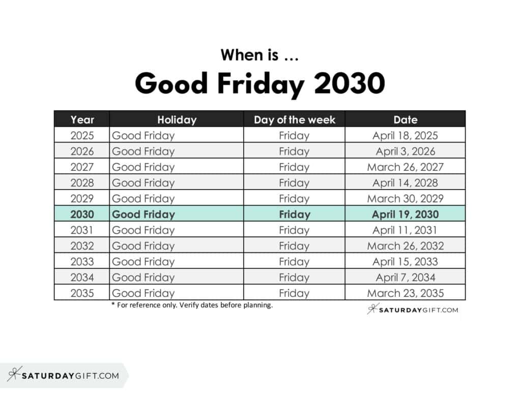 When is Good Friday 2030 | SaturdayGift