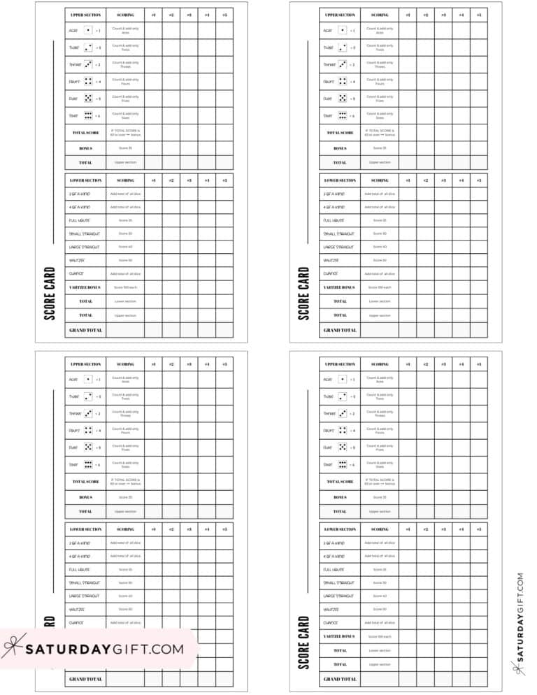 Yahtzee Score Card - Printable Yahtzee Score Sheets | SaturdayGift