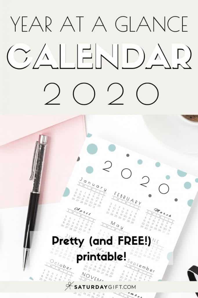Year At A Glance Calendar 2020 Pretty and Free Printable